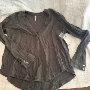 nwt Free People Changing Horizons Gauze Deep V-Neck Blouse size Medium